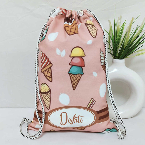 Personalised Ice Cream Printed Kids Drawstring Bag